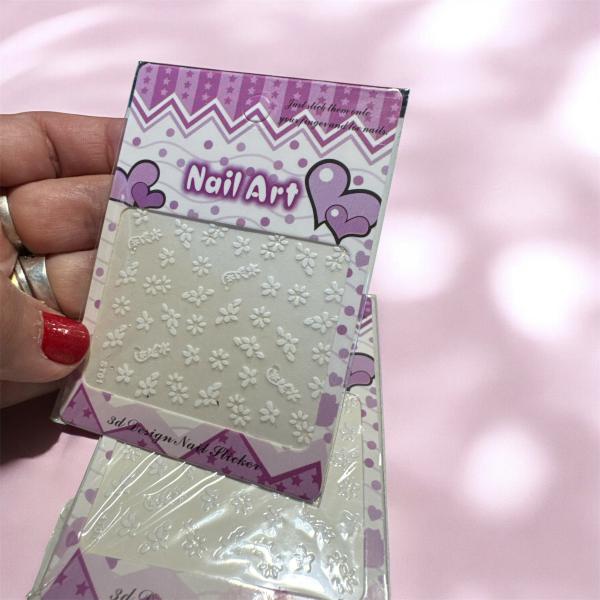 APLIQUE P/UÑAS STICKERS 3D BLANCO 10 X 7 CM