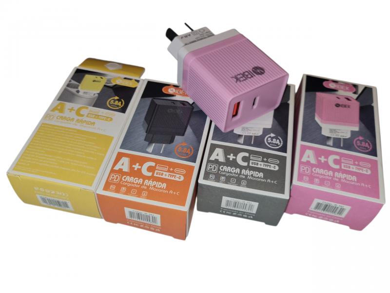 CARGADOR IBEK RAPIDO CABEZAL 5.8A USB+TIPO-C
