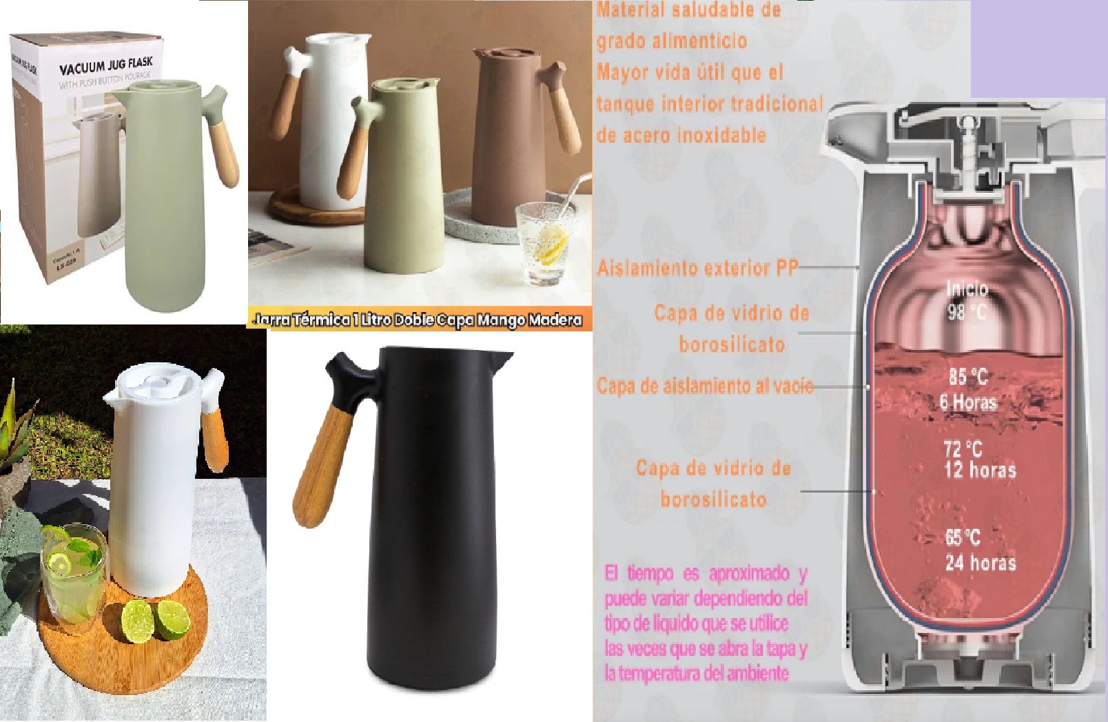 JARRA TERMICA (VIDRIO) 1 LTS M/MADERA