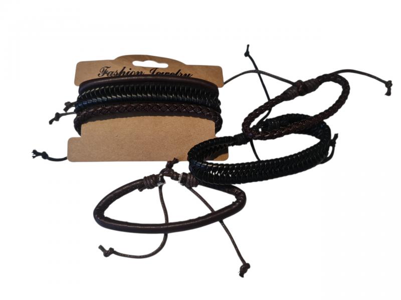 PULSERA CANUTI/CUERO TRENZADO HILO X 3 UNID