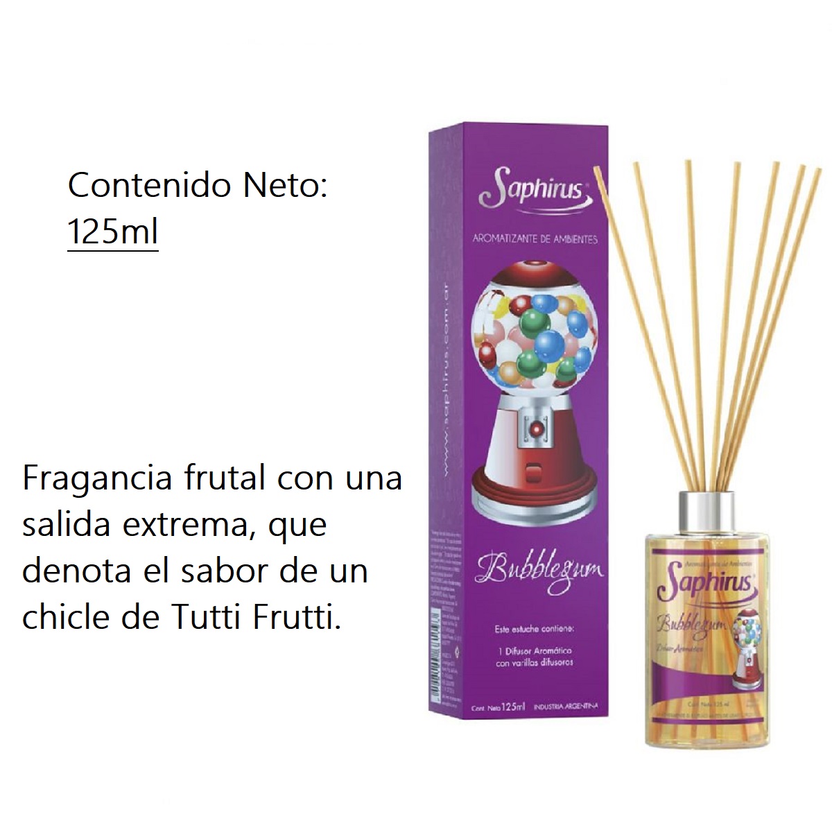 DIFUSOR 125ML SAPHIRUS BUBBLEGUM