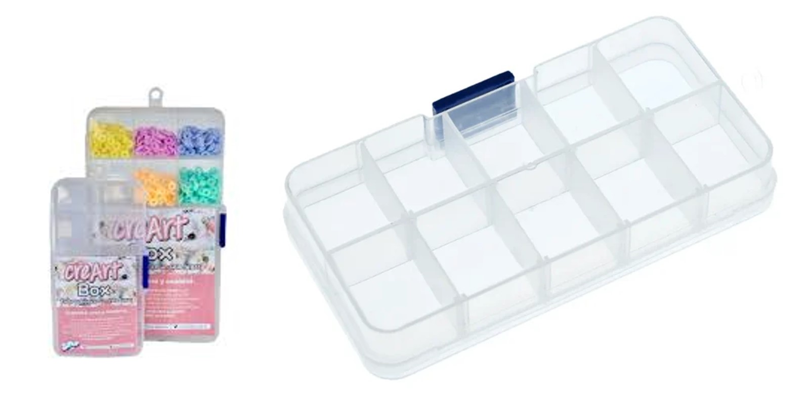 CAJA PLASTICA X 10 DIVISIONES CREART BOX 13X6.5CM