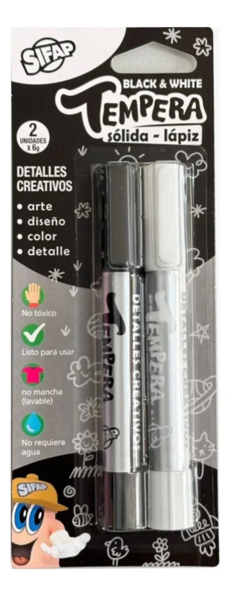 TEMPERA SOLIDA LAPIZ  X 2 BLACK&WHITE (NEGRO Y BLANCO)