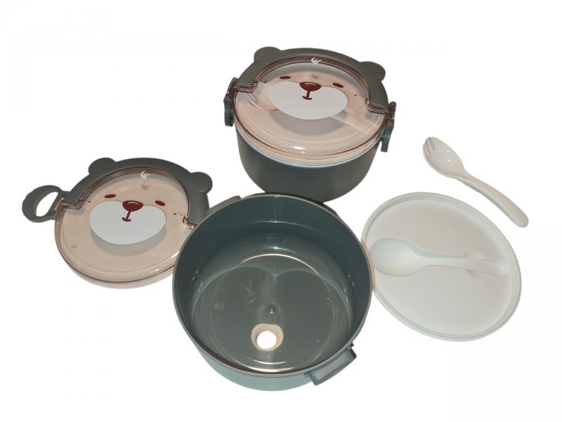 LUNCHERA OSITO PLASTICA + CUBIERTOS 15X9CM