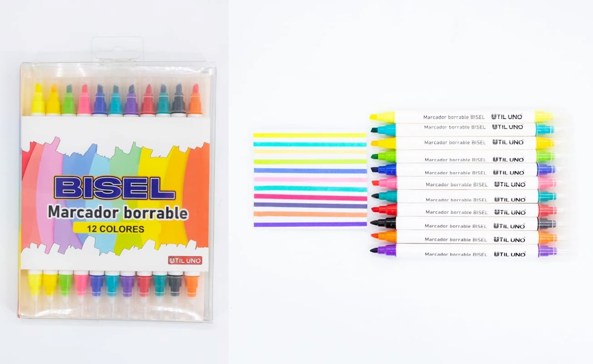 FIBRA BISELADA BORRABLE X 12 COLORES UTIL UNO