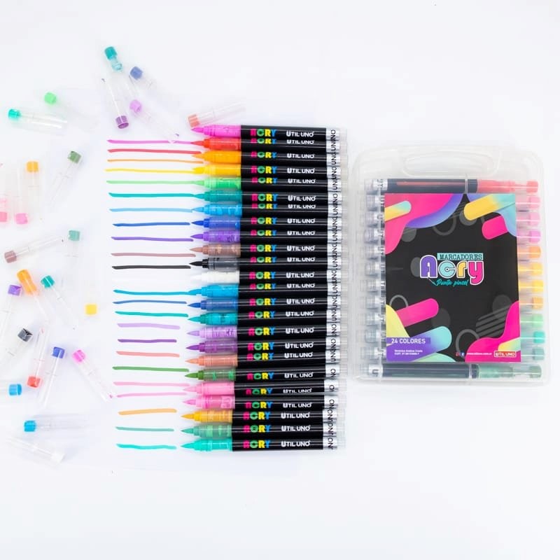 MARCADOR ACRILICO PUNTA PINCEL X 24 COL UTIL UNO