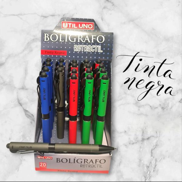 BOLIGRAFO RETRACTIL ENGOMADO C/GRIP TINTA NEGRA