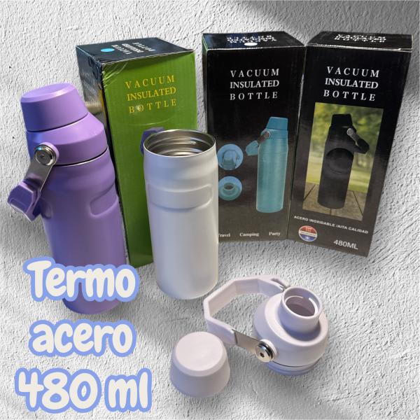 TERMO BOTELLA DEPORTIVA ACERO 480 ML C/MANIJA 2 PICOS