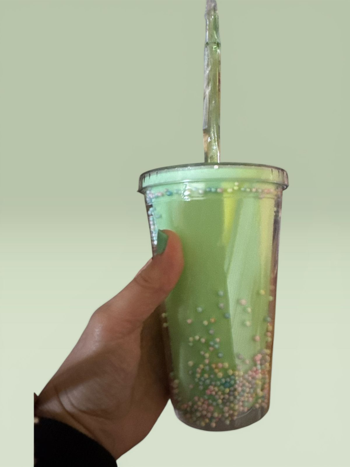 VASO ACRILICO GLITTER DOBLE CAPA, TAPA Y SORBETE 405 ML