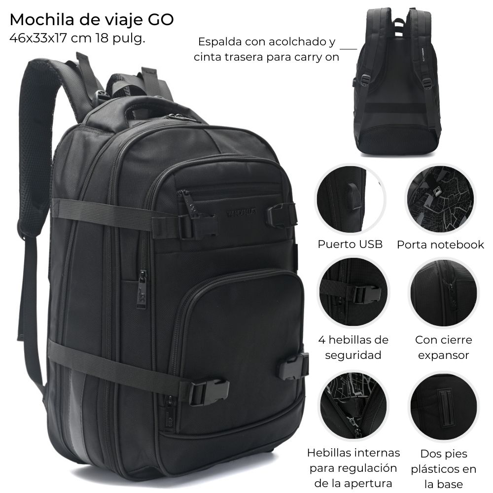 MOCHILA DE VIAJE C/EXPANSOR,CINTA P/CARRO 46*33*17