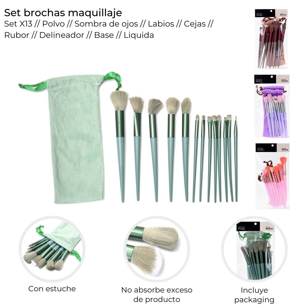 BROCHAS P/MAQUILLAJE EN ESTUCHE X 13 UNID