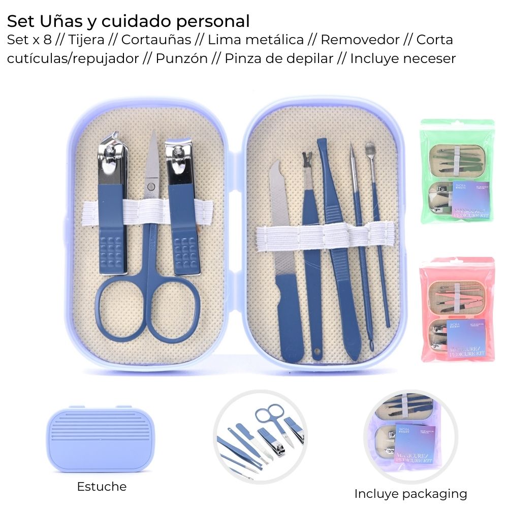 SET X 8 PZ UÑAS Y CUIDADO PERSONAL EN NECESER