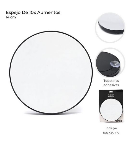ESPEJO 10X AUMENTO C/TOPETINAS 14CM