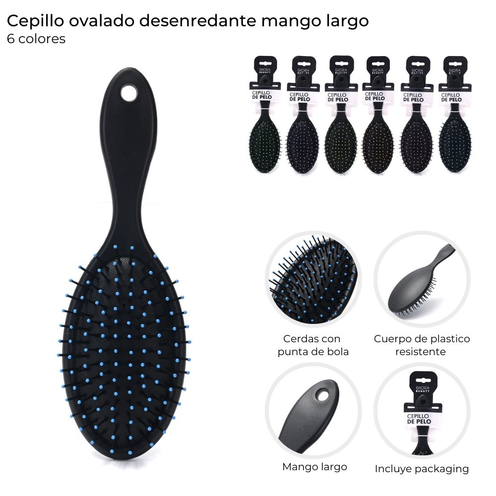 CEPILLO DESENREDANTE OVALADO MANGO LARGO 22 CM