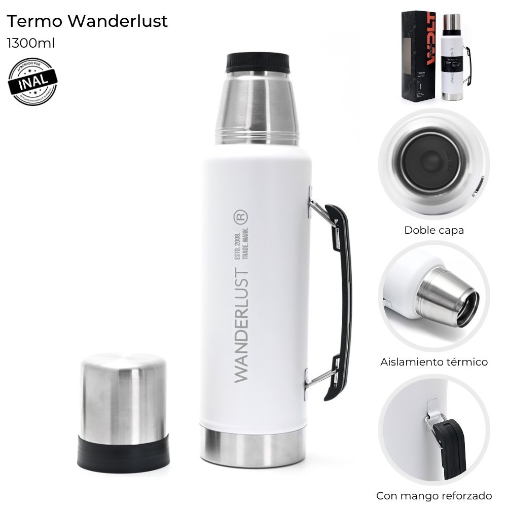 TERMO ACERO WANDERLUST BLANCO 1.3LTRS C/MANIJA