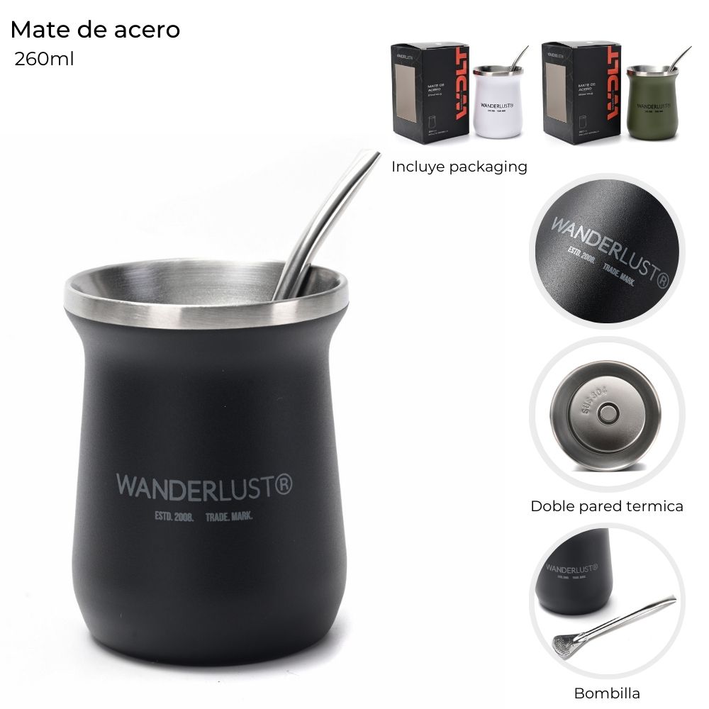 MATE ACERO WANDERLUST EN CAJA 260ML