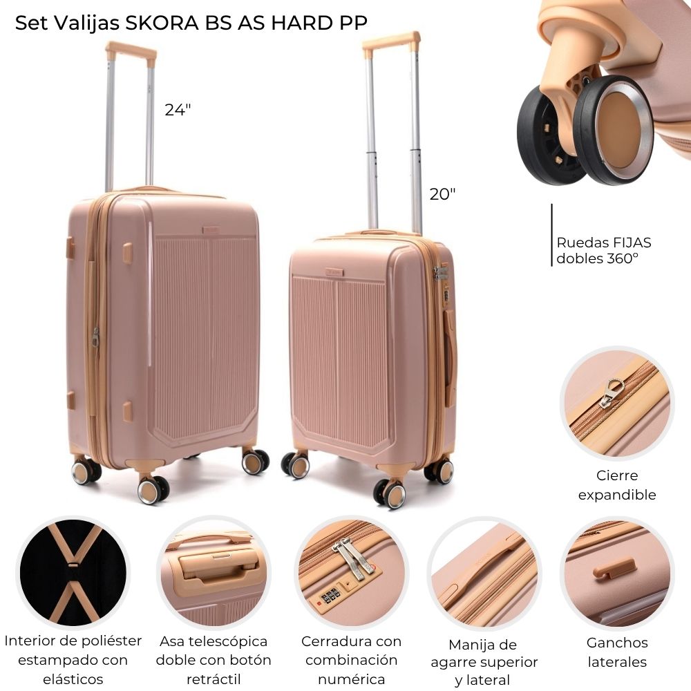 VALIJA * SET X 2 EXPANDINBLE COMBINADA ROSA/SUELA- 4 RUEDAS