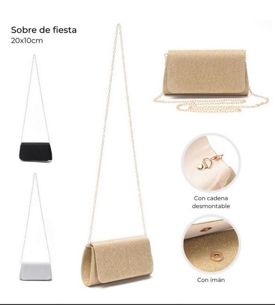 CARTERA SOBRE DE FIESTA 20*10 C/CADENA DESMONTABLE