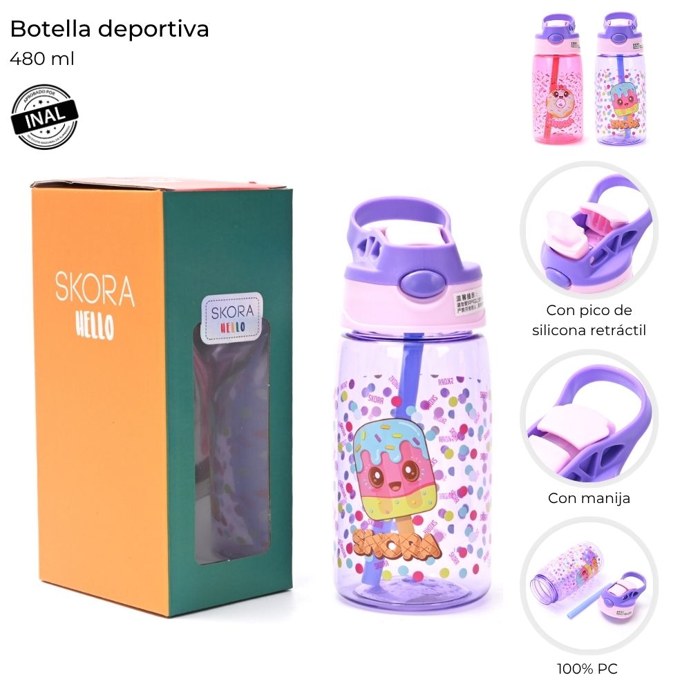 BOTELLA CANTIMPLORA INFANTIL 480 ML PICO RETRACTIL