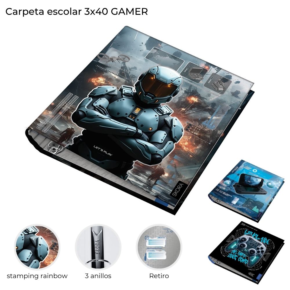 CARPETA ESCOLAR 3 X 40 GAMER