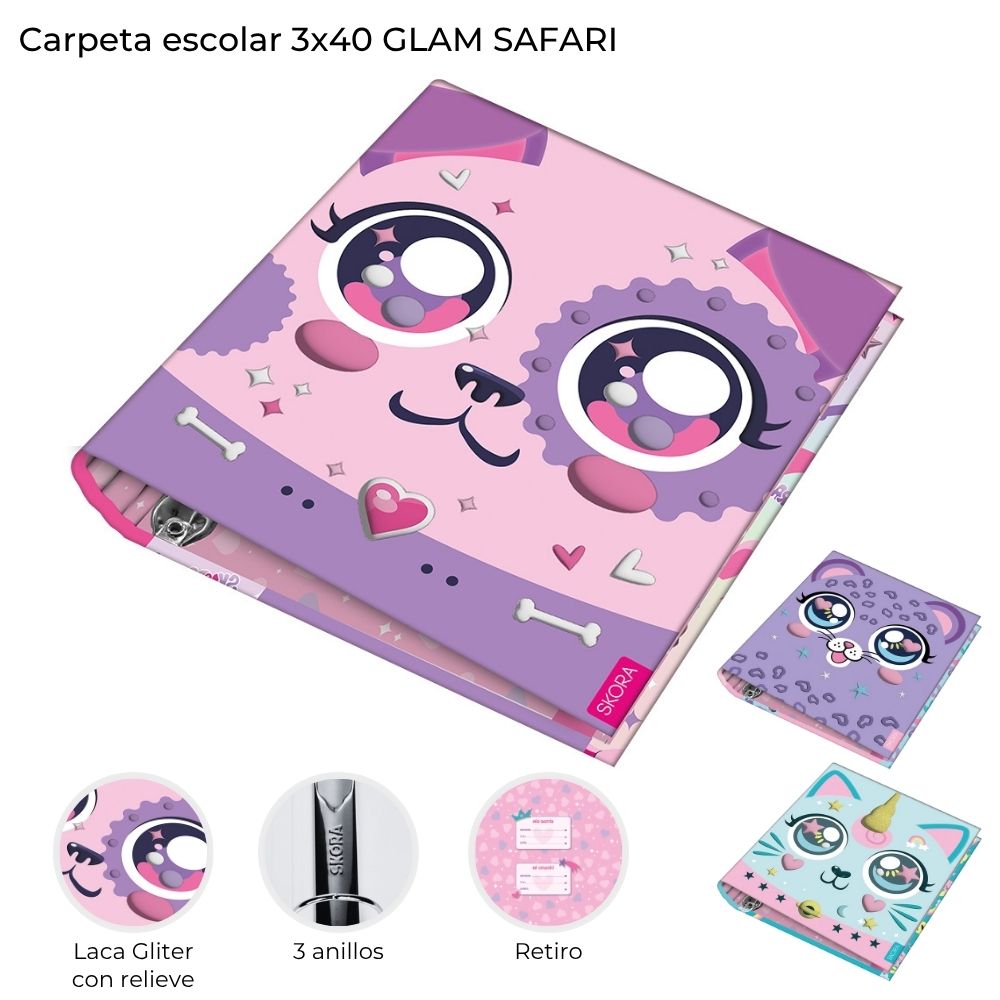 CARPETA ESCOLAR 3 X 40 GLAM SAFARI