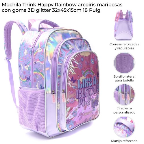 MOCHILA ARCOIRIS MARIPOSAS C/LLAVERO 18¨