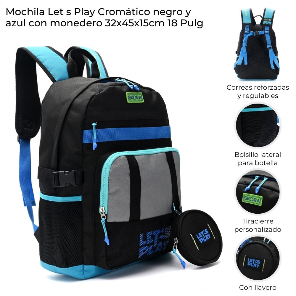 MOCHILA CROMATICO NEG/AZ C/LLAVERO 32*45*15 18