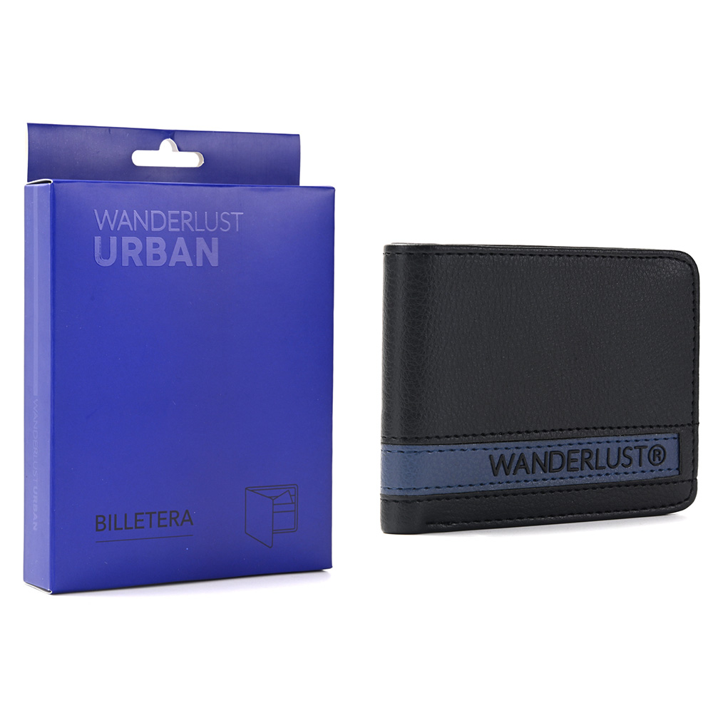 BILLETERA HOMBRE WANDERLUST 11*8.5 C/AZUL EN CAJA