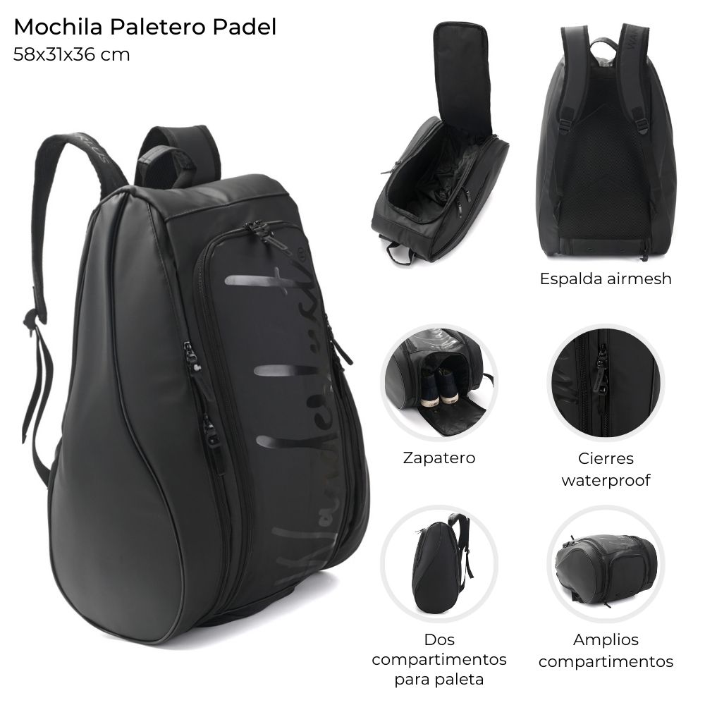 MOCHILA PALETERO PADEL C/2 COMP P/RAQUETA 58*31*36