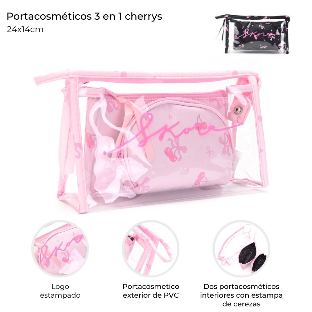 PORTACOSMETICOS 3 EN 1 CHERRY 24*14