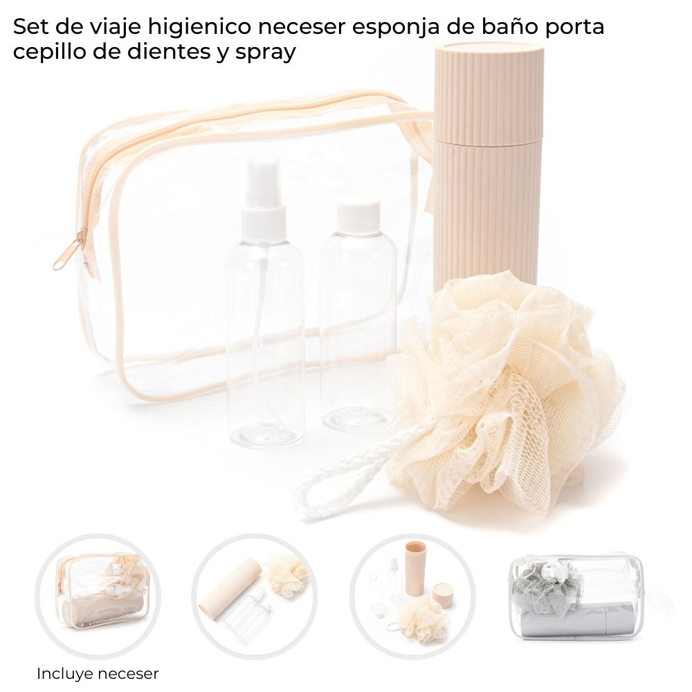 SET DE VIAJE *NECESER+ESPONJA+PORTACEP+SPRAY