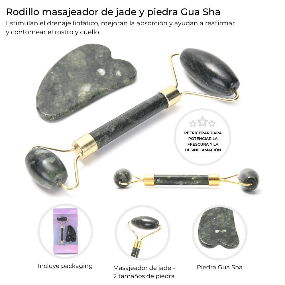 RODILLO MASAJEADOR DE JADE Y PIEDRA GUASHA