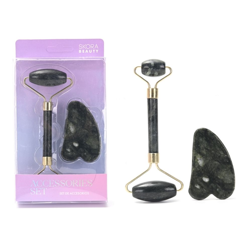 RODILLO MASAJEADOR DE JADE Y PIEDRA GUASHA