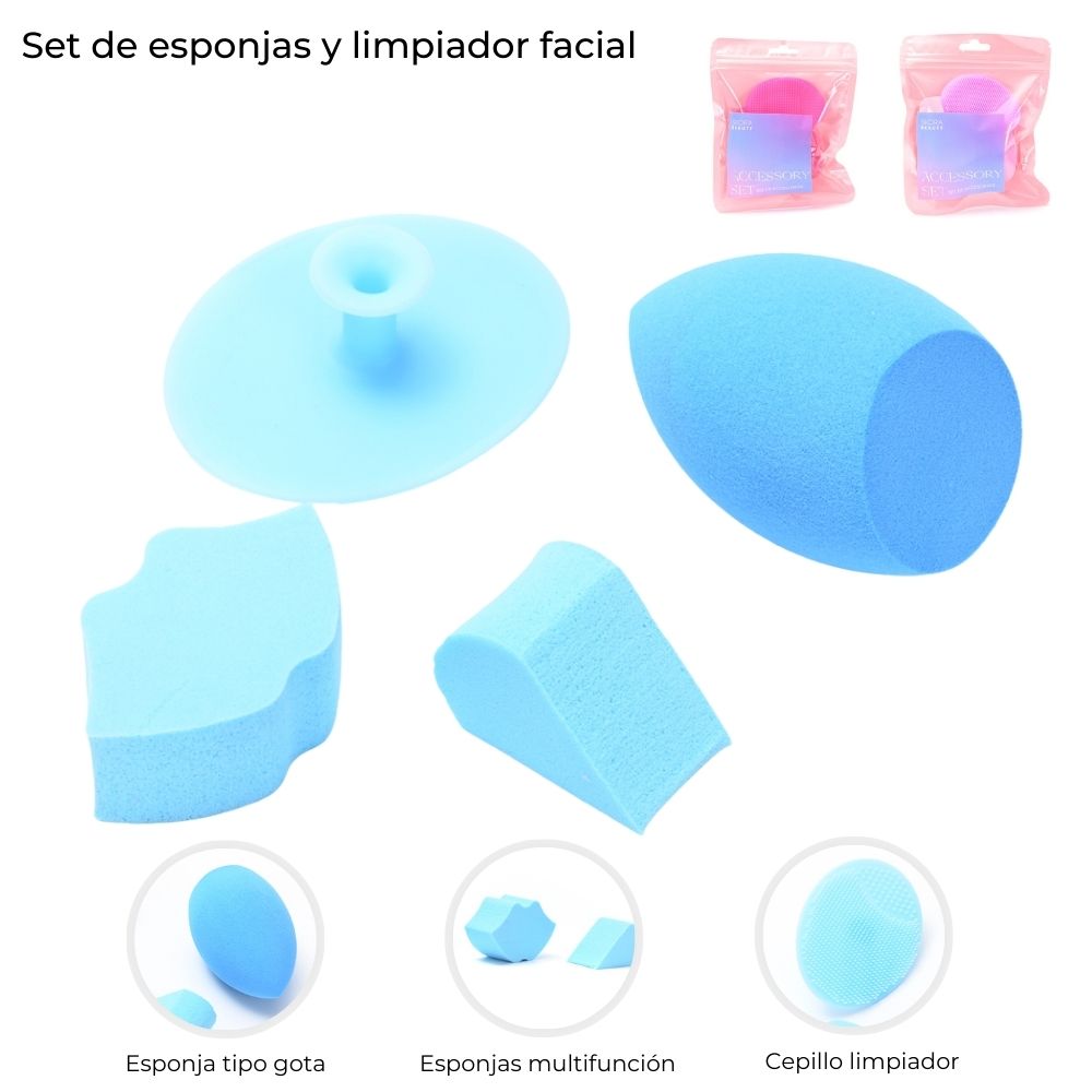 ESPONJAS Y LIMPIADOR FACIAL EN SET X 4 UNID