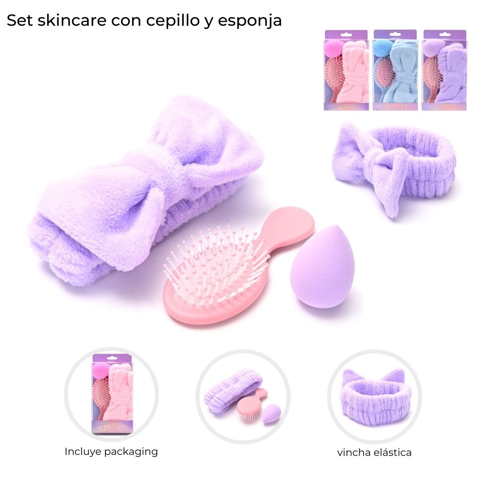 SCKINCARE * VINCHA, CEPILLO Y ESPONJA (SET X 3)