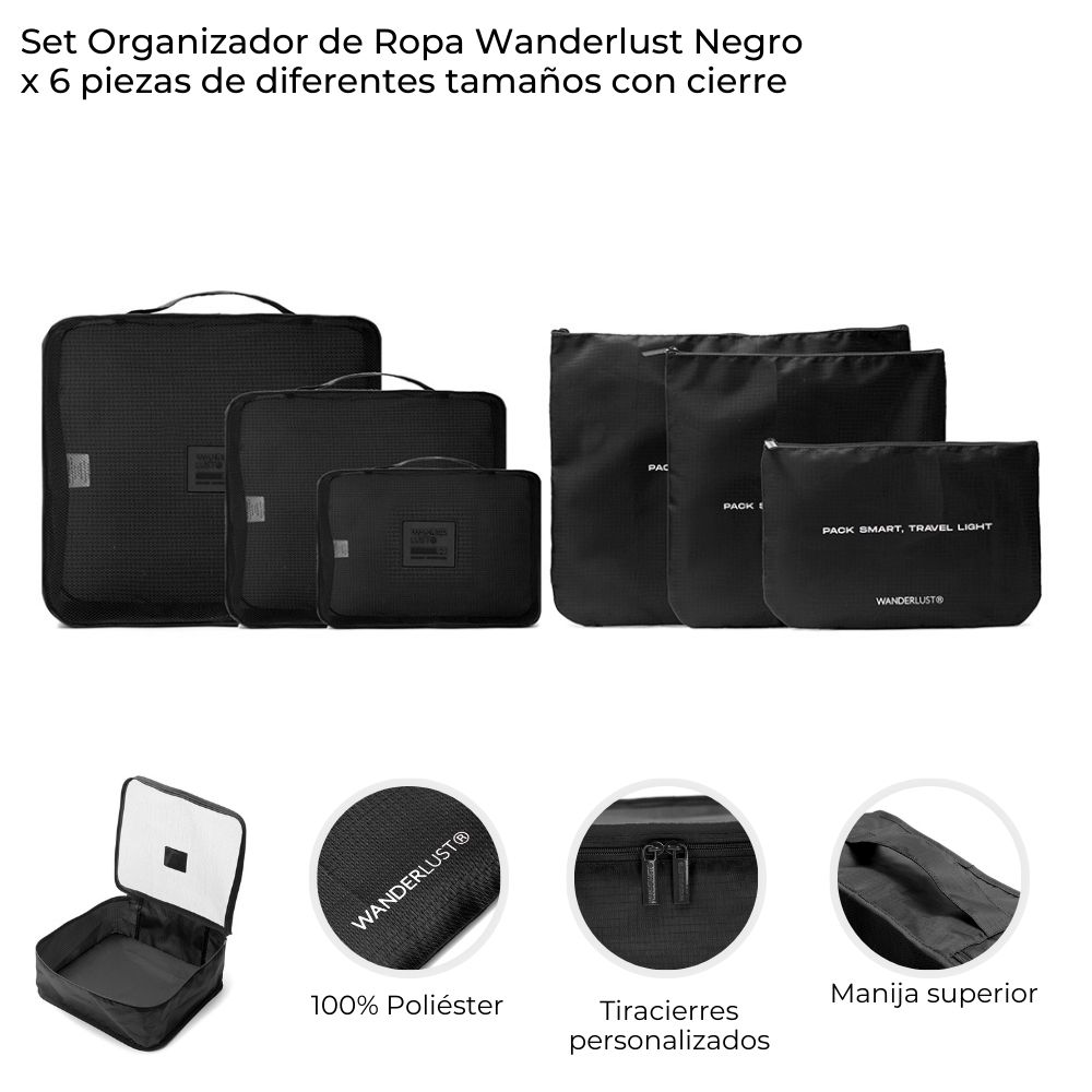 SET DE VIAJE * ORGANIZADORES X 6 PZ (TAMAÑOS DIFERENTES)