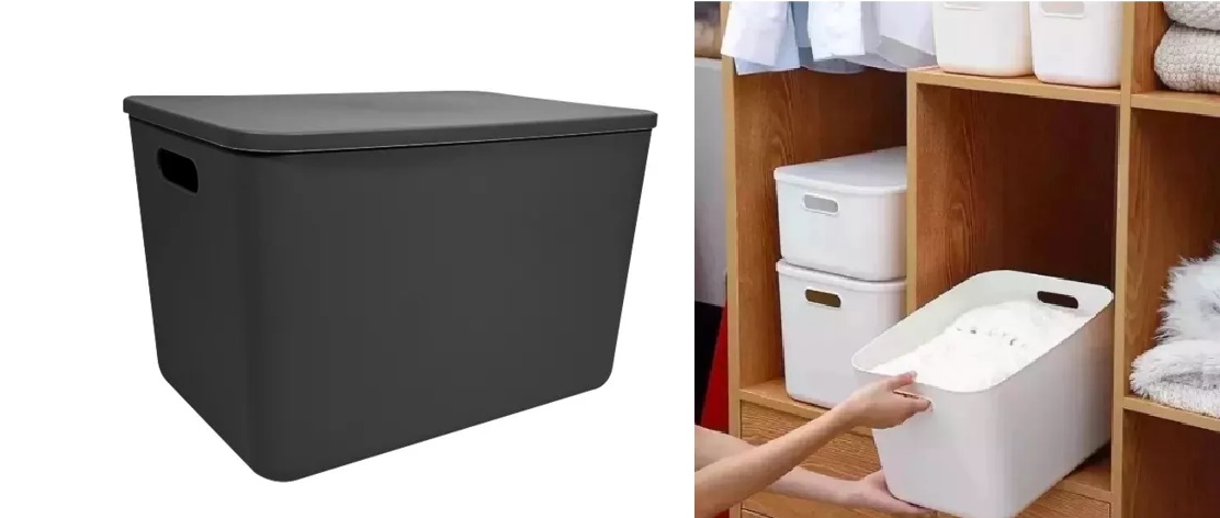 CAJA CANASTO MODERNA TAPA NEGRO 37X26X24CM N°5