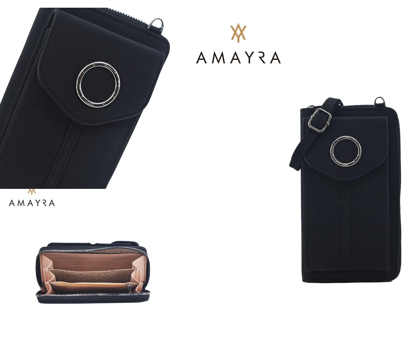 BANDOLERA AMAYRA 20*11 NEGRA PORTACELULAR