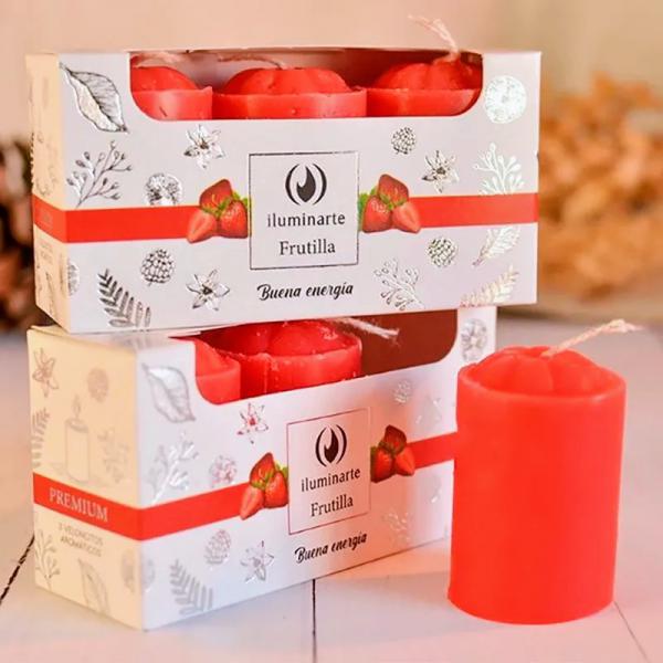 VELA AROMATICAS 5CM X 3 EN CAJA FRUTILLA