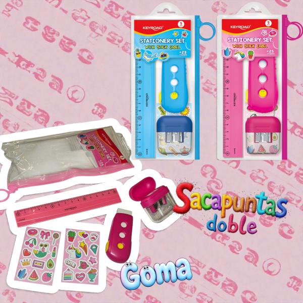 SET SACAPUNTA/GOMA/REGLA/STICKER KEYROAD